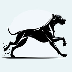 Fototapeta premium Great Dane Dog running. Retro Cartoon Clipart Silhouette Stock Vector Line Art Illustration. Large breed action canine at a fast pace quick animal sprint.