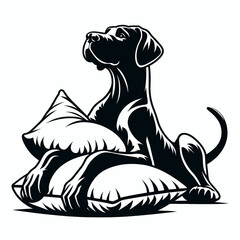 Great Dane Dog Playful Pillow. Retro Cartoon Clipart Silhouette Stock Vector Line Art Illustration. Enormous hound canine fun cushion toy for kids animal pal.