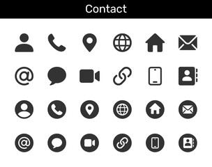 Contact solid icon collection for communication, contact information and web concept
