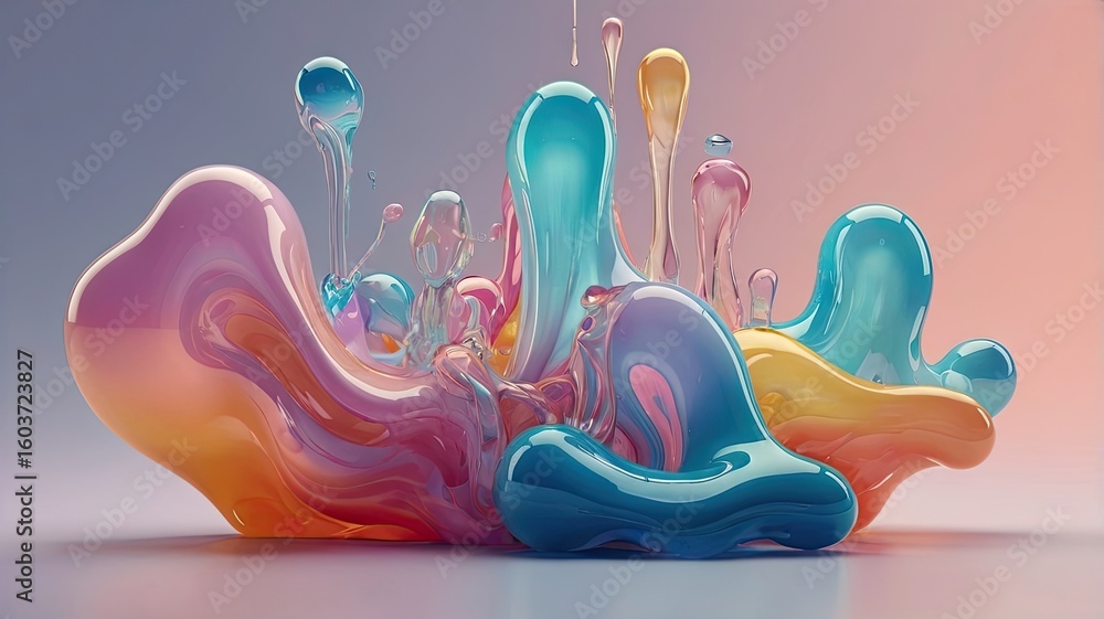 Aufkleber abstract glossy shapes in pastel colors with smooth transitions and reflections on a light surface