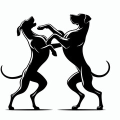 Great Dane Dog Dancing Together. Retro Cartoon Clipart Silhouette Stock Vector Line Art Illustration. Huge hound motion picture canine entertainment jumbo breed action plus a partner.