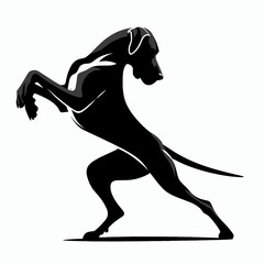 Great Dane Dog dancing tango. Retro Cartoon Clipart Silhouette Stock Vector Line Art Illustration. Large breed canine performing a passionate ballroom activity rhythmic routine.
