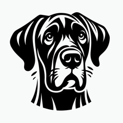 Great Dane Dog Cheek to Cheek. Retro Cartoon Clipart Silhouette Stock Vector Line Art Illustration. Gigantic hound face against face cozy canine closeness giant breed.
