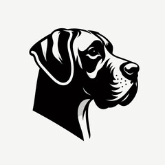 Great Dane Dog Cheek to Cheek. Retro Cartoon Clipart Silhouette Stock Vector Line Art Illustration. Large hound face close gentle touch canine head adjacent smooth skin.
