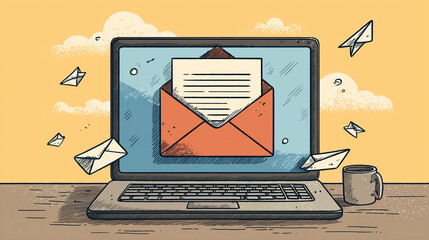 Illustration of an email icon displayed on a laptop screen
