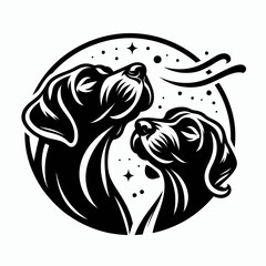Great Dane Dog Blowing kisses to each other. Retro Cartoon Clipart Silhouette Stock Vector Line Art Illustration. Big canine sending affection another lovable pet doing a sweet gesture.