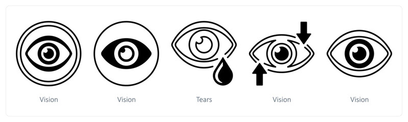 A set of 5 mix icons as vision, tears, look