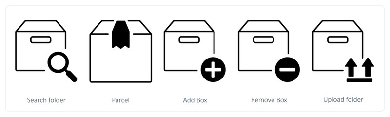 Fototapeta premium A set of 5 mix icons as search folder, parcel, add box