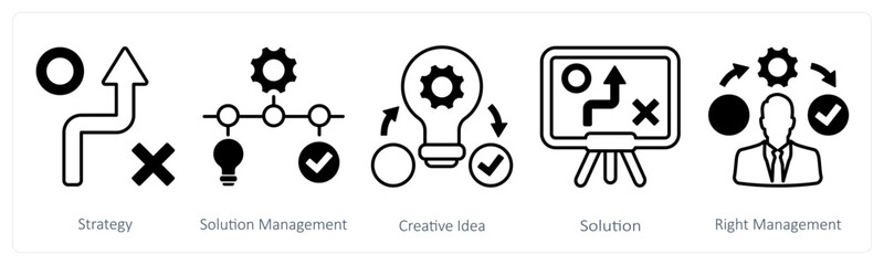 A set of 5 mix icons as strategy, solution management, creative idea