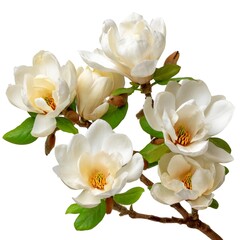 Fototapeta premium Isolated branch of white magnolia flowers with green leaves