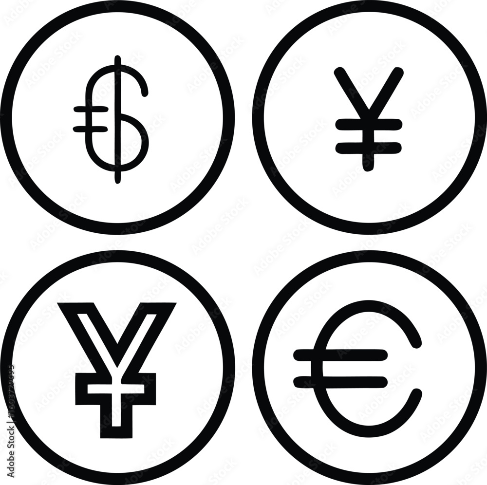 Poster circular collection of global currency symbols isolated on transparent background