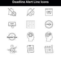 Deadline, Clock, and Calendar Alert Vector Icon Collection vector illustration on white background.
