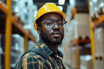 Male warehouse worker scanning a barcode as part of the product inventory process in a warehouse setting, Generative AI