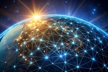 Obraz premium Photo of a global network connecting the earth with a bright light source above it