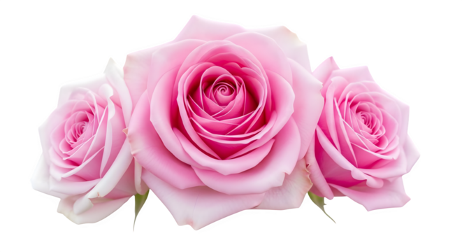 A trio of pink roses in full bloom against a stark black background image view   ai generative, transparent background, white background.
