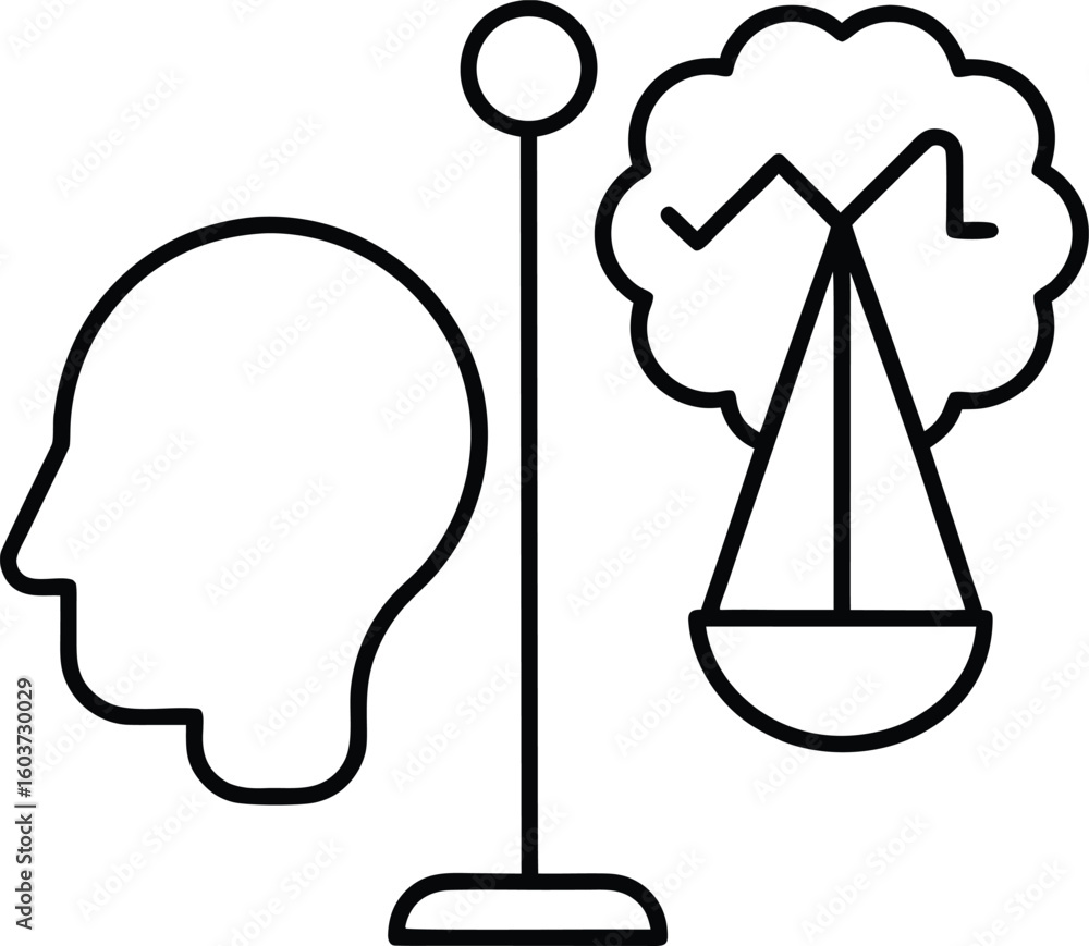 Poster line style ethical decision making brain icon isolated on transparent background