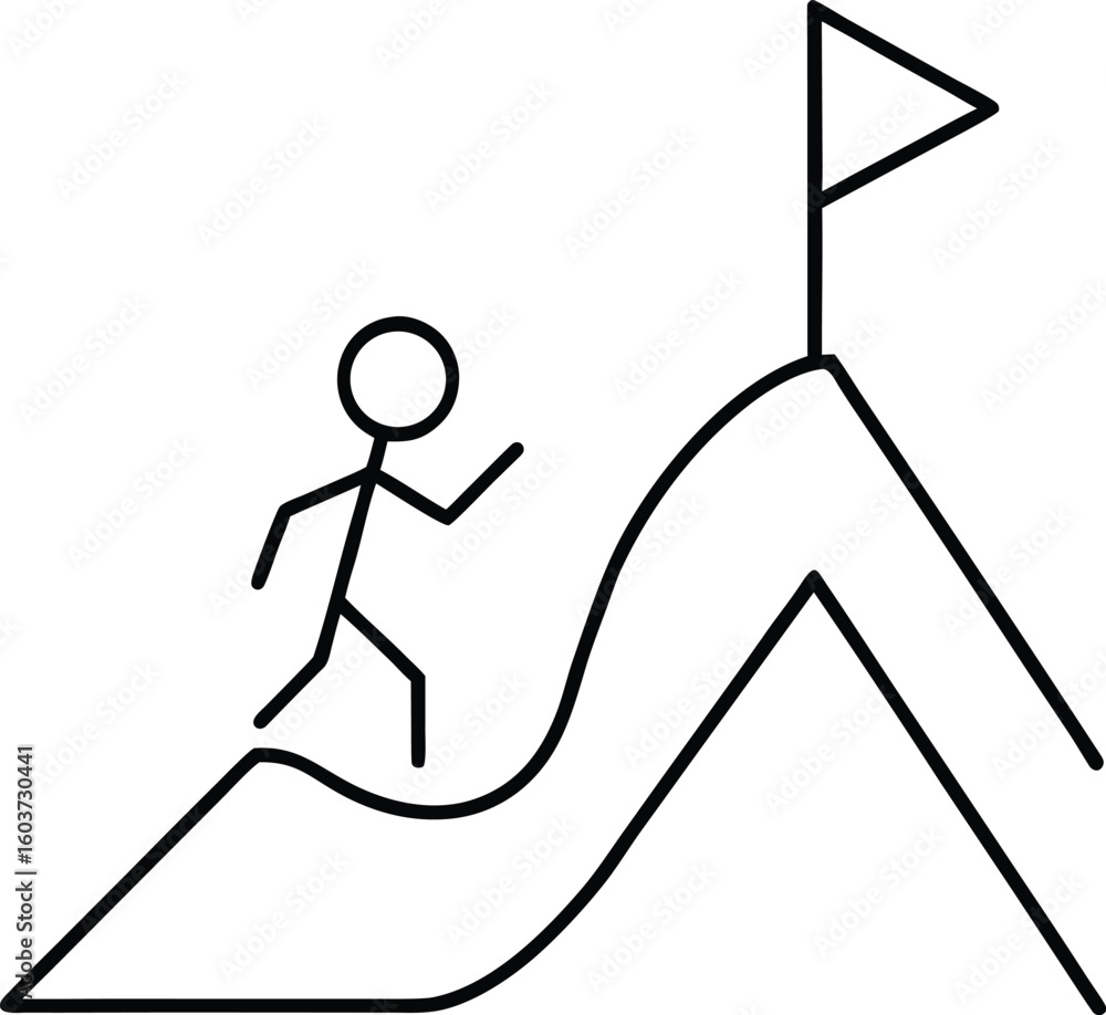 Poster line style icon for perseverance mountain path isolated on transparent background