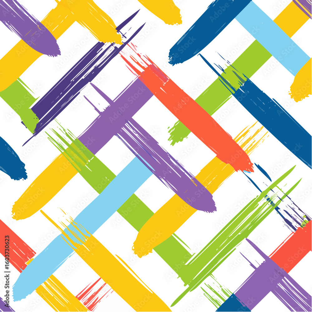 Poster grunge thick brush strokes seamless pattern. multi colored diagonal bold strokes background. modern 