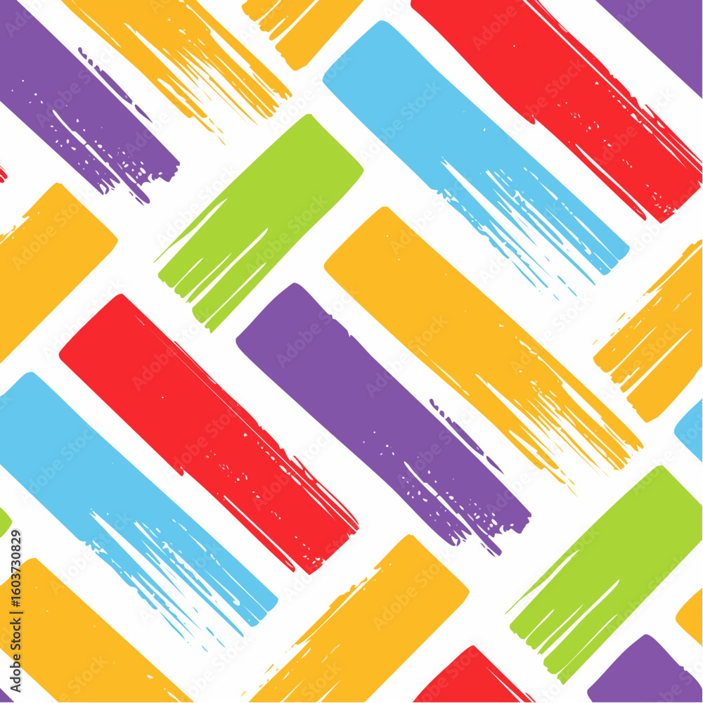 Poster grunge thick brush strokes seamless pattern. multi colored diagonal bold strokes background. modern 