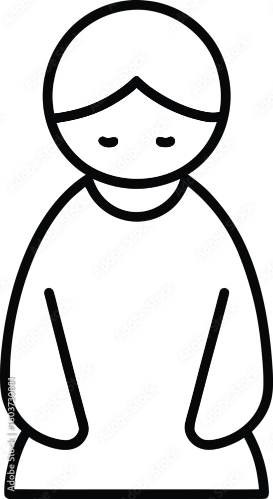 Poster line style icon of a bowed head representing humility isolated on transparent background