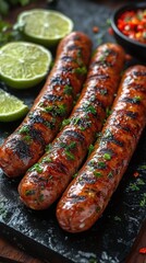 Grilled sausages with herbs and lime.