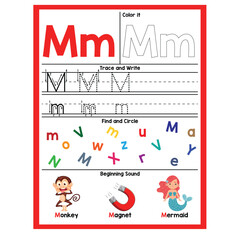 Naklejka premium Alphabet worksheet M