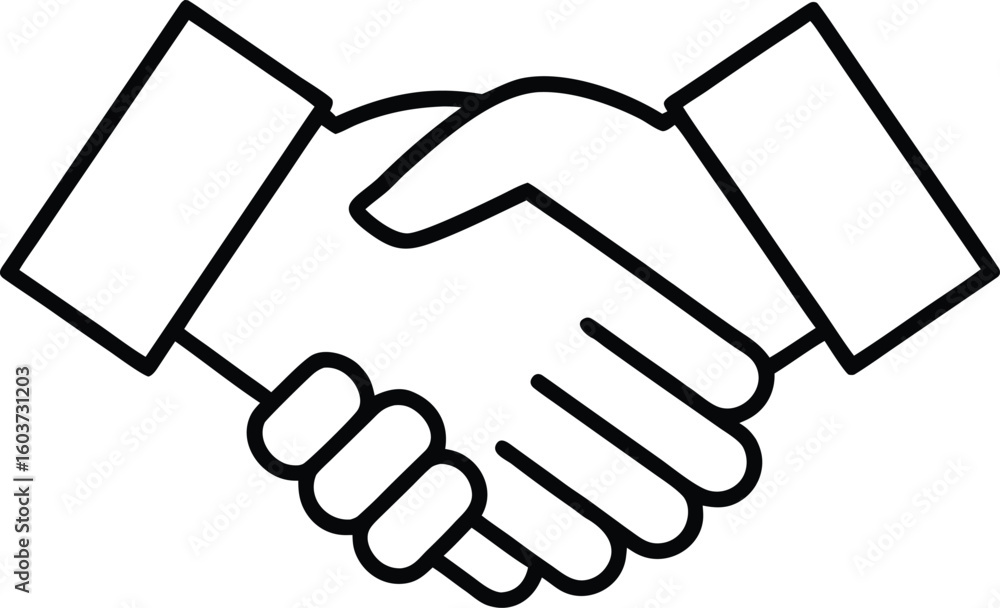 Poster line style icon representing two hands shaking for trust and agreement isolated on transparent backg