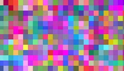 A vibrant, pixelated mosaic of squares in various colors
