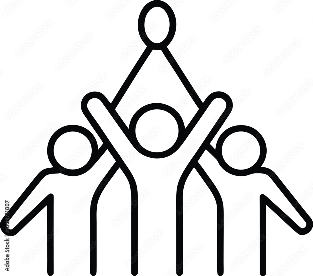 Poster line style icon symbolizing teamwork and group of people isolated on transparent background