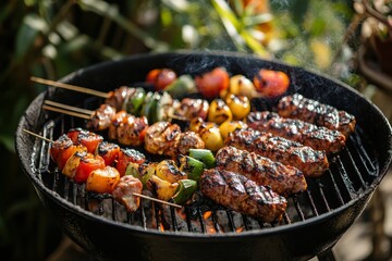 Friends and family enjoying a barbecue at a summer garden party, celebrating togetherness and the joy of sharing good food, Generative AI