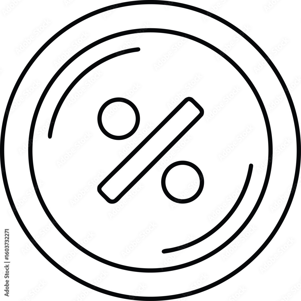 Poster percentage symbol inside a coin representing interest isolated on transparent background