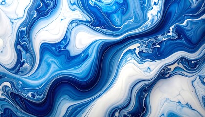 Abstract swirling marbled design in blues and whites