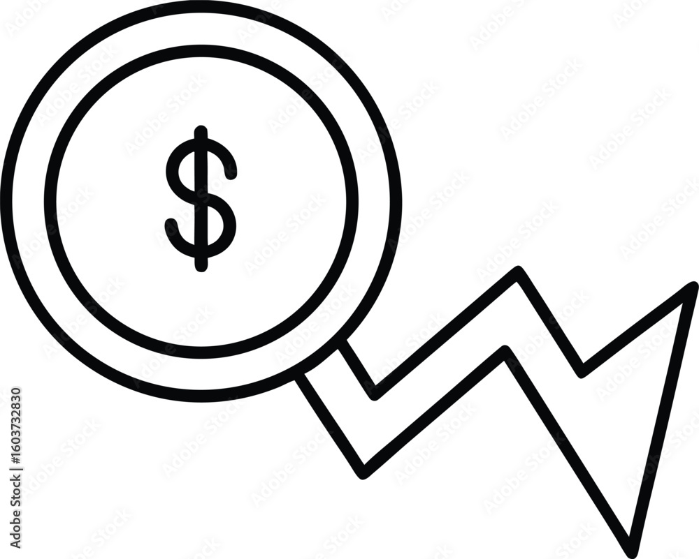 Poster coin with fluctuating line graph icon isolated on transparent background