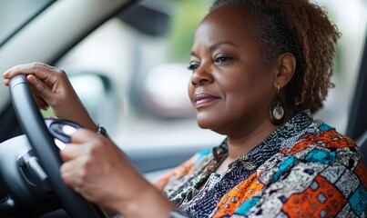 Woman with diabetes checking her glucose level before driving. The scene shows the connection between health management and responsible driving for diabetic individuals, Generative AI