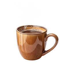 Hot Steaming Coffee in Brown Ceramic Mug for Morning and Café Vibes
