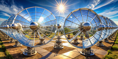 Innovative solar energy technology harnessing sunlight at a clean energy facility during a bright, clear afternoon