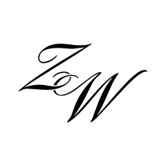 Elegant ZW Monogram Logo in Black Script – Luxury Calligraphy Initial Design on White Background
