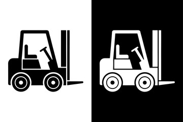 Warehouse Vehicle Forklift Icon silhouette. Cargo Lift Graphic in Black White