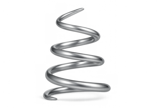 Rotating silver metallic spiral with transparent background, ideal for industrial design and engineering projects - Powered by Adobe