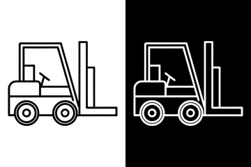 Forklift Truck Vector line Icon. Black Graphic on White and Black Background