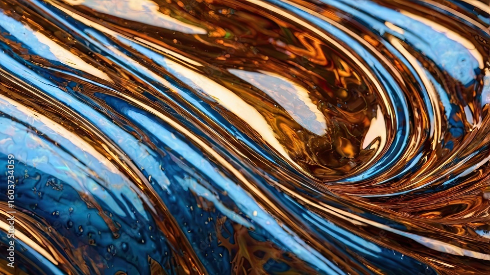 Aufkleber abstract swirls of blue and gold paint creating a mesmerizing and fluid texture background image