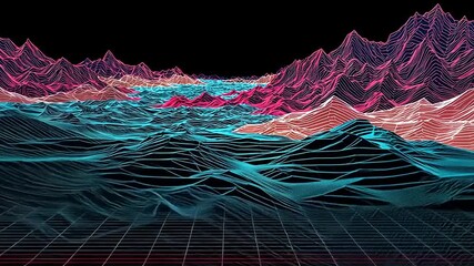 Abstract landscape of wireframe mountains and valleys - Powered by Adobe