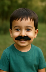 Adorable little boy smiling with joyful expression in a summer park