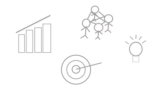 Modern loopable business icon animation: growth, target, idea, connection. Clean flat design for corporate, explainer videos, web & social media. Seamless loop for versatile use.