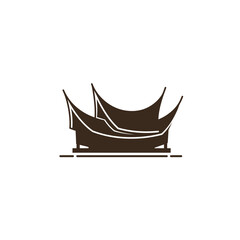Minimalist vector illustration of a traditional Minangkabau house, showcasing its distinctive curved roof design, set against a clean white background, creating a cultural symbol.