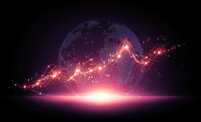 Digital globe with upward trend graph