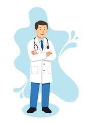 male doctor, medicine and health concept vector flat art