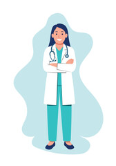 Smiling Female Doctor with Stethoscope and Crossed Arms, vector file