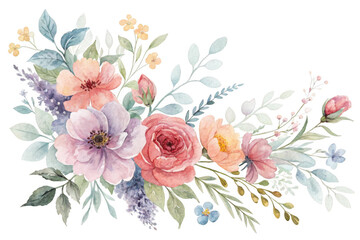 Watercolor floral arrangement isolated on transparent background