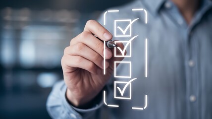 Hand checking off items on a digital checklist to do list